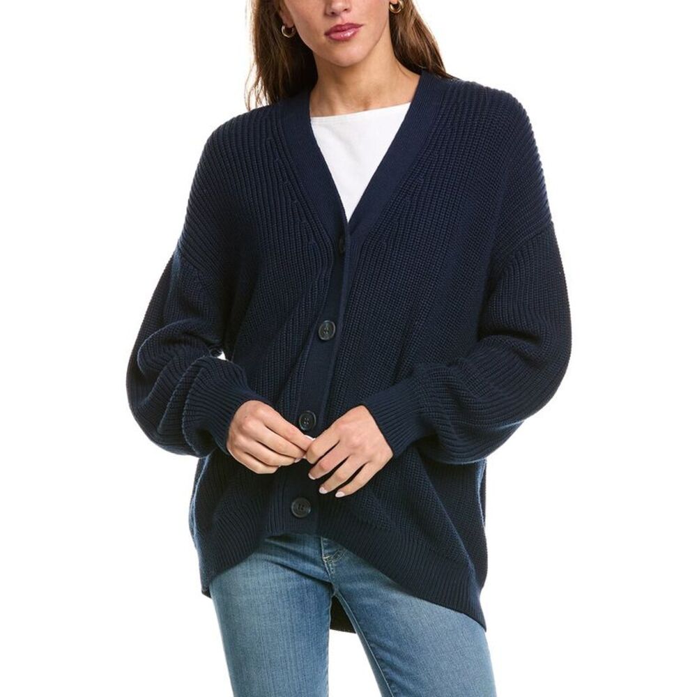 525 America Womens Structured Stripe Cardigan, Blue